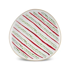 Karaca New Year Christmas Butcher's Broom Green Dot Side Plate, 20,5cm, Multi