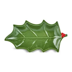 Karaca New Year Christmas Butcher's Broom Serving Platter, 22cm, Green