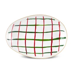 Karaca New Year Christmas Butcher's Broom Oval Serving Platter, 26cm, Multi