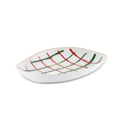 Karaca New Year Christmas Butcher's Broom Oval Serving Platter, 26cm, Multi