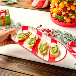 Karaca New Year Christmas Candy Stripe Serving Plate, 28cm, Red