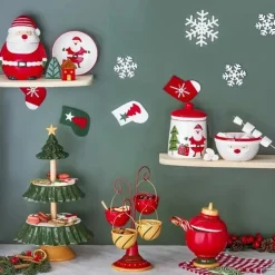 Karaca New Year Christmas Corrousel Ceramic Snack Bowl with Stand, 32cm, Multi