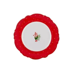 Karaca New Year Christmas Dreamy Porcelain Side Plate, 22cm, Red Multi
