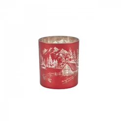 Karaca New Year Christmas Helena Glass Candle Holder, 7cmx7.8cm, Red
