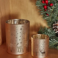 Karaca New Year Christmas Helena Glass Candle Holder, 7cmx7.8cm, Gold
