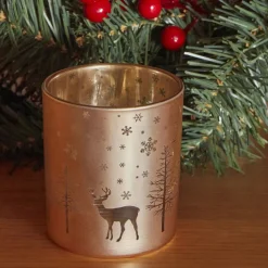 Karaca New Year Christmas Helena Glass Candle Holder, 7cmx7.8cm, Gold