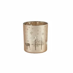 Karaca New Year Christmas Helena Glass Candle Holder, 7cmx7.8cm, Gold