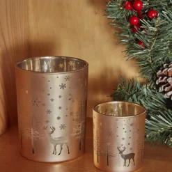 Karaca New Year Christmas Helena Glass Candle Holder, 10cmx12.5cm, Gold