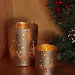 Karaca New Year Christmas Helena Glass Candle Holder, 10cmx12.5cm, Gold