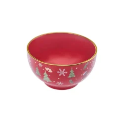 Karaca New Year Christmas New Generation Bone Golden Line Noodle Bowl, 14cm, Red Multi