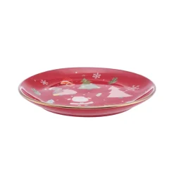 Karaca New Year Christmas New Generation Bone Golden Line Side Plate, 19.5cm, Red Multi