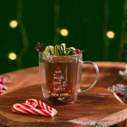 Karaca New Year Christmas Pia Double Trimmed Tree Mug, 350ml, Clear