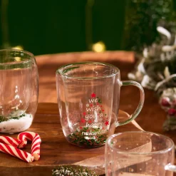 Karaca New Year Christmas Pia Double Trimmed Tree Mug, 350ml, Clear