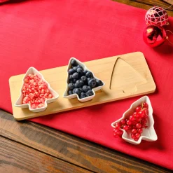 Karaca New Year Christmas 3-Piece Bamboo Pine Tree Snack Bowl, Multi