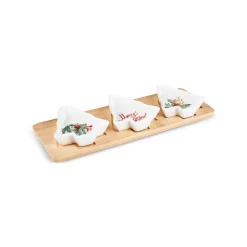 Karaca New Year Christmas 3-Piece Bamboo Pine Tree Snack Bowl, Multi
