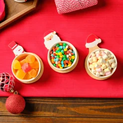 Karaca New Year Christmas 3-Piece Bamboo Santa Claus Snack Bowl, Multi