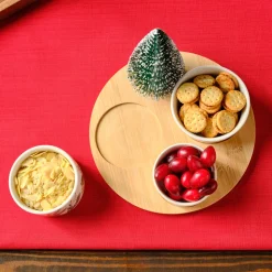 Karaca New Year Christmas 3-Piece Bamboo Santa Claus Snack Bowl, Multi