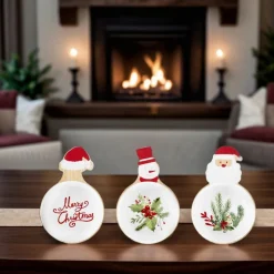Karaca New Year Christmas 3-Piece Bamboo Santa Claus Snack Bowl, Multi