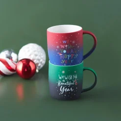 Karaca New Year Christmas Soft Touch Porcelain Mug, 340ml, Green Multi
