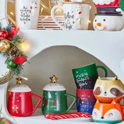 Karaca New Year Christmas Soft Touch Porcelain Mug, 340ml, Green Multi