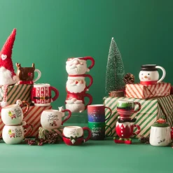 Karaca New Year Christmas Soft Touch Porcelain Mug, 340ml, Green Multi