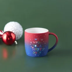 Karaca New Year Christmas Soft Touch Porcelain Mug, 340ml, Red Multi