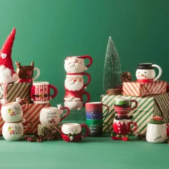Karaca New Year Christmas Soft Touch Porcelain Mug, 340ml, Red Multi