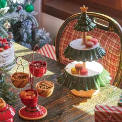 Karaca New Year Christmas Tree Ceramic 3-Tier Cake Stand, 44cm, Multi