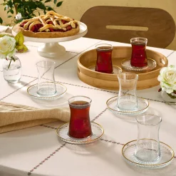 Karaca Nilufer 12-Piece Turkish Tea Set for 6 People, Transparent