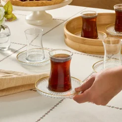 Karaca Nilufer 12-Piece Turkish Tea Set for 6 People, Transparent