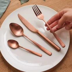 Karaca Nimbus 16 Piece Stainless Steel Cutlery Set for 4 People, Rose Gold