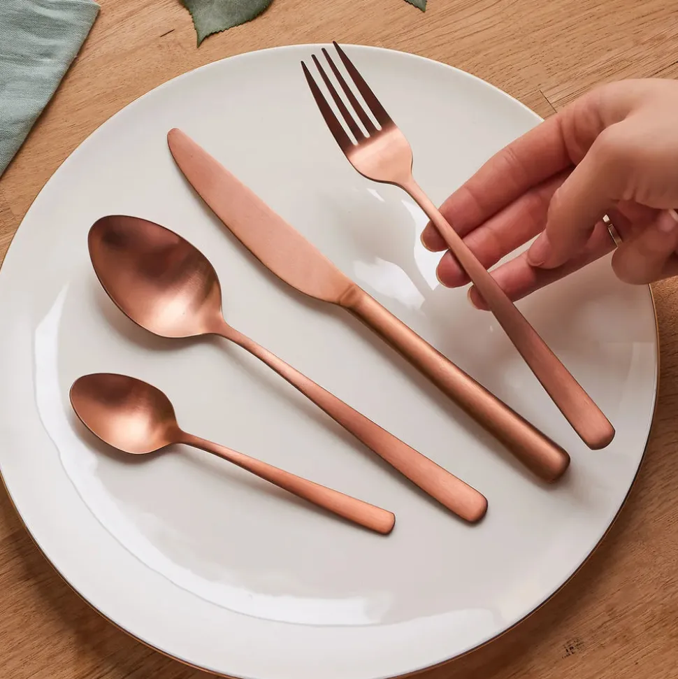 Karaca Nimbus 16 Piece Stainless Steel Cutlery Set for 4 People, Rose Gold
