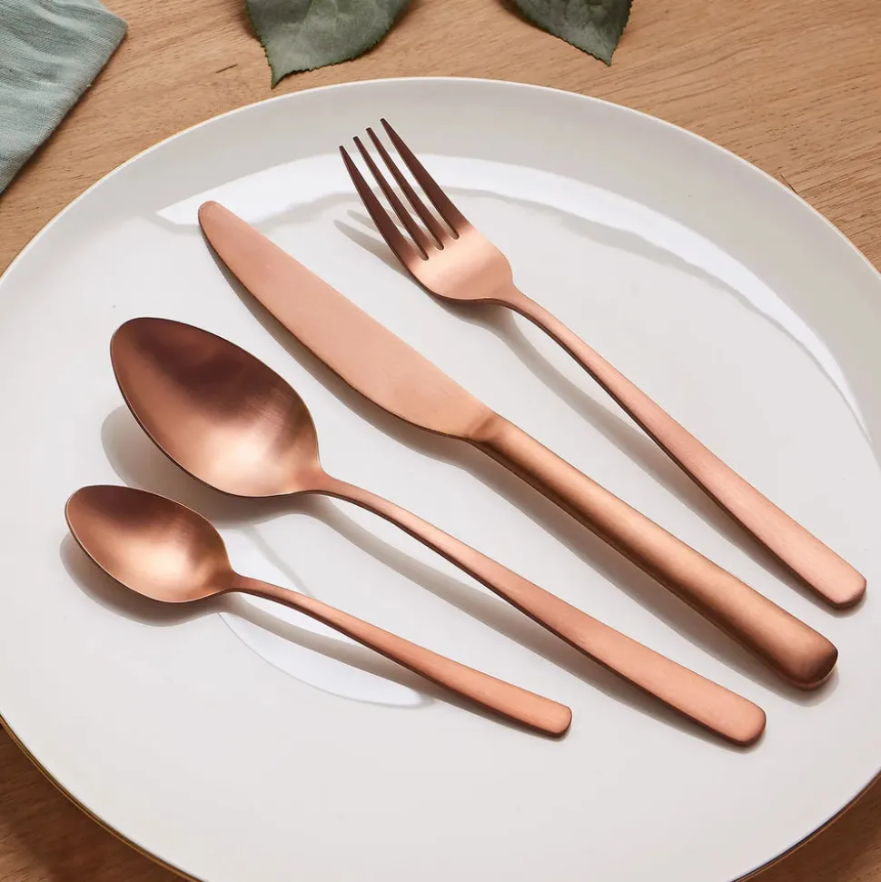 Karaca Nimbus 16 Piece Stainless Steel Cutlery Set for 4 People, Rose Gold