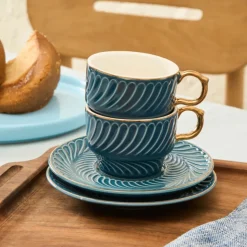 Karaca Olympian 12-Piece Porcelain Turkish Coffee Cup Set for 6 People, 90ml, Blue