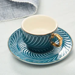 Karaca Olympian 12-Piece Porcelain Turkish Coffee Cup Set for 6 People, 90ml, Blue