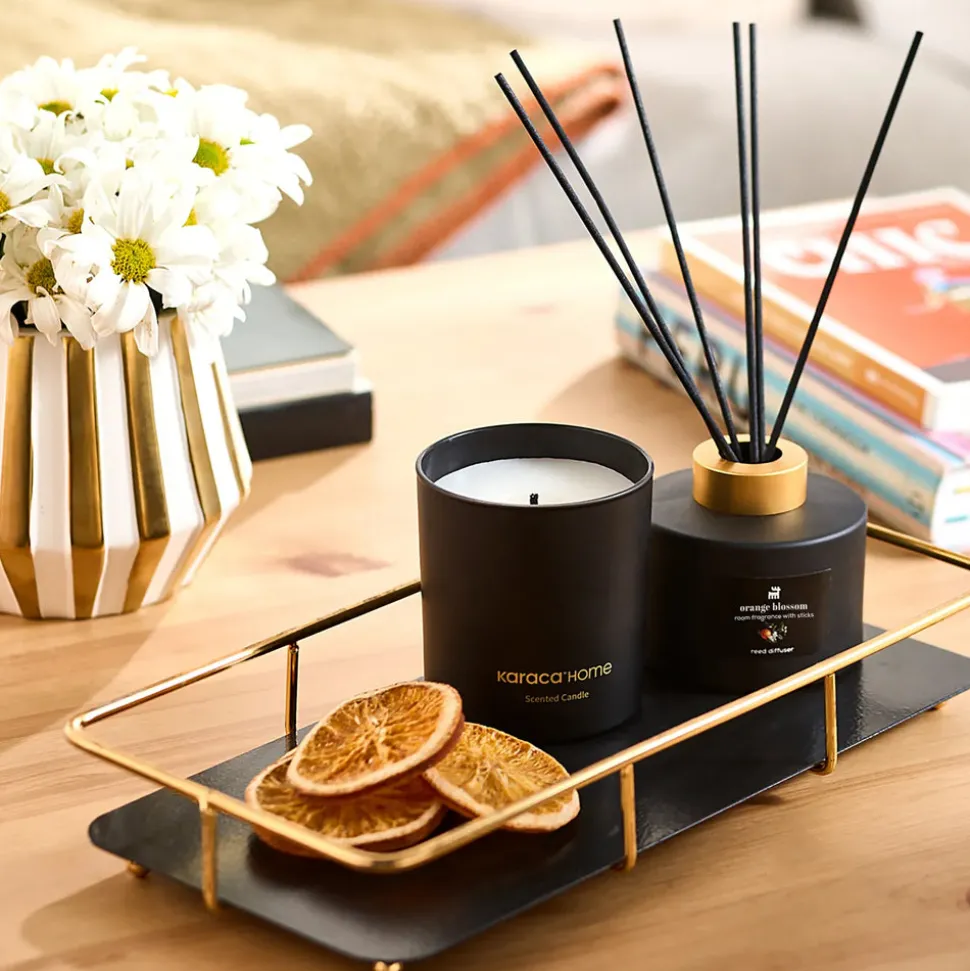 Karaca Orange Blossom Candle and Candlestick, Black
