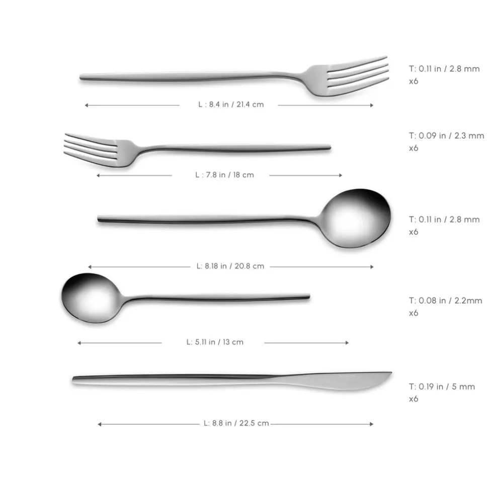Karaca Orion 30-Piece Stainless Steel Cutlery Set for 6 People, Platinum