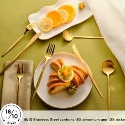Karaca Orion 30-Piece Stainless Steel Cutlery Set for 6 People, Matte Gold