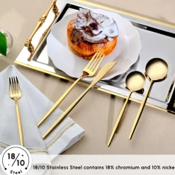 Karaca Orion 30-Piece Stainless Steel Cutlery Set for 6 People, Shiny Gold