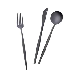 Karaca Orion 30-Piece Stainless Steel Cutlery Set for 6 People, Shiny Black