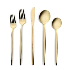 Karaca Orion 60-Piece Stainless Steel Cutlery Set for 12 People, Matte Gold