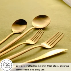 Karaca Orion 60-Piece Stainless Steel Cutlery Set for 12 People, Matte Gold