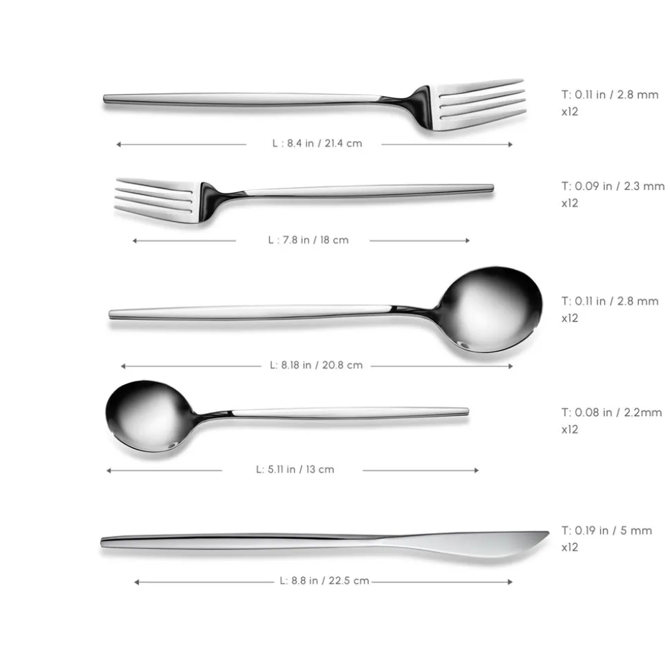 Karaca Orion Silver 60-Piece Stainless Steel Cutlery Set for 12 People, Silver