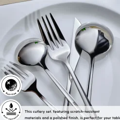 Karaca Orion Silver 60-Piece Stainless Steel Cutlery Set for 12 People, Silver