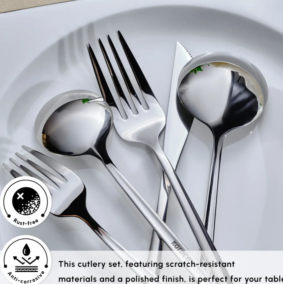 Karaca Orion Silver 60-Piece Stainless Steel Cutlery Set for 12 People, Silver