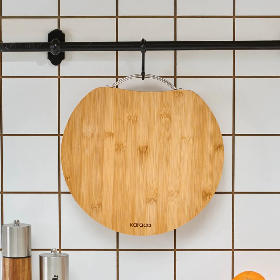 Karaca Owen Bamboo Round Chopping Board, Large, Wood