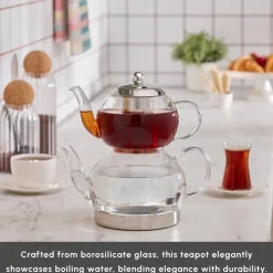Karaca Pandora Glass Induction Teapot Set, Transparent