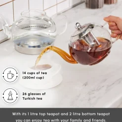 Karaca Pandora Glass Induction Teapot Set, Transparent