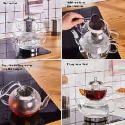 Karaca Pandora Glass Induction Teapot Set, Transparent