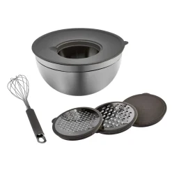 Karaca Parle Stainless Steel Mixing Bowl Set with Graters, 4.6L, Grey